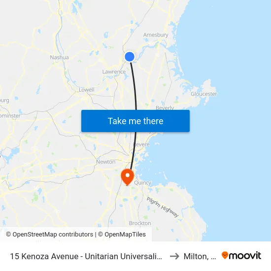 15 Kenoza Avenue - Unitarian Universalist Church to Milton, MA map