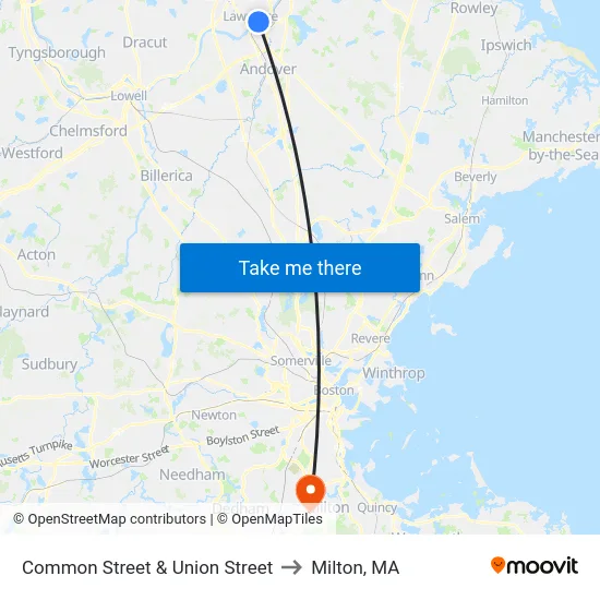Common Street & Union Street to Milton, MA map