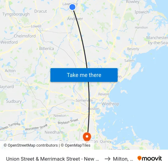 Union Street & Merrimack Street - New Balance to Milton, MA map