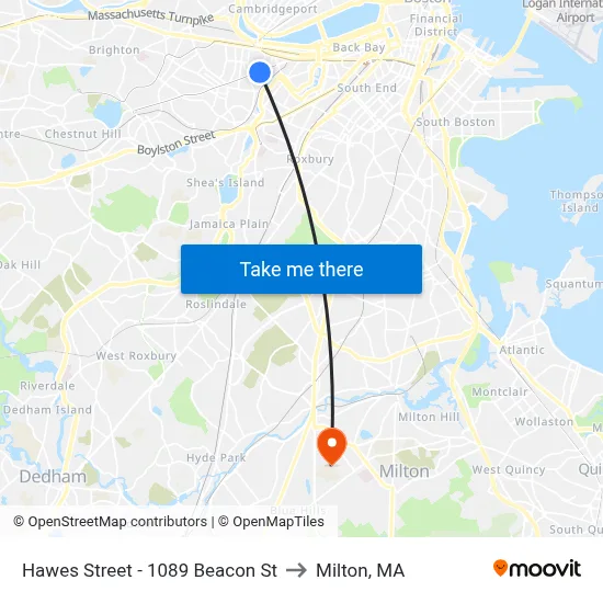 Hawes Street - 1089 Beacon St to Milton, MA map