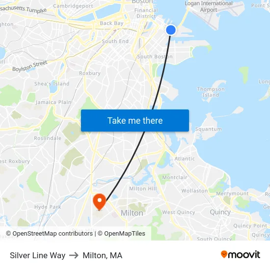Silver Line Way to Milton, MA map
