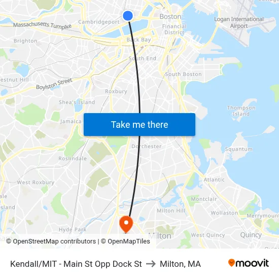 Kendall/MIT - Main St Opp Dock St to Milton, MA map