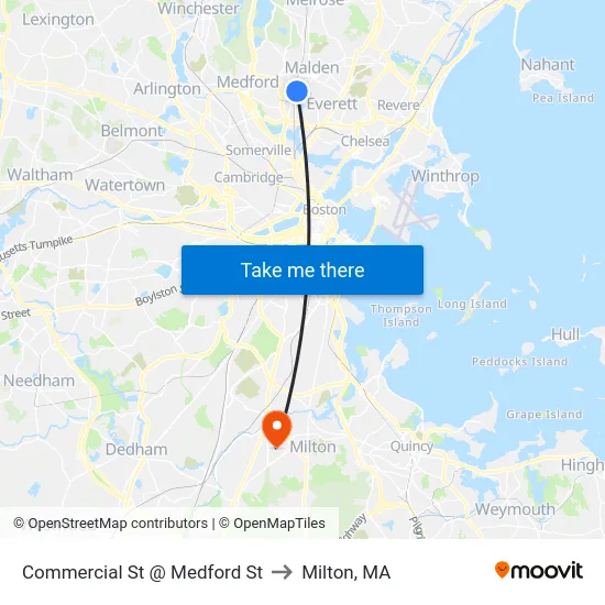 Commercial St @ Medford St to Milton, MA map