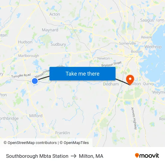 Southborough Mbta Station to Milton, MA map