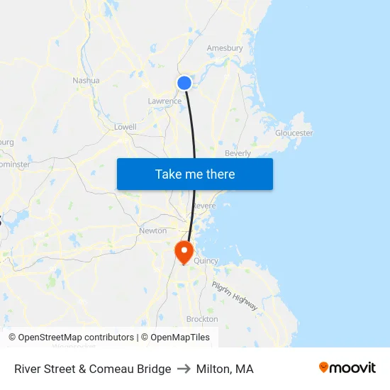 River Street & Comeau Bridge to Milton, MA map