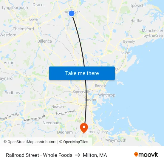 Railroad Street - Whole Foods to Milton, MA map