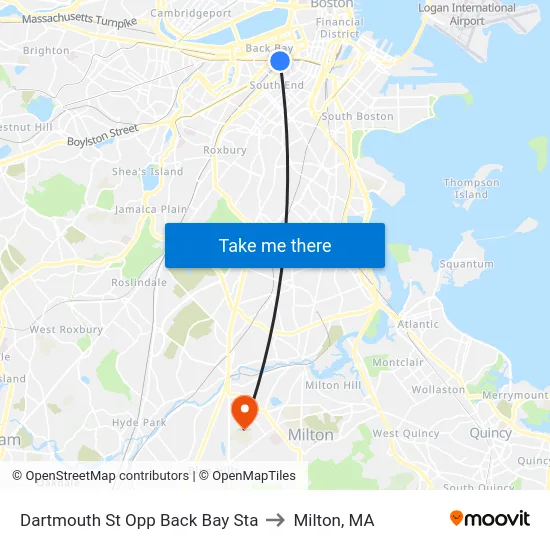 Dartmouth St Opp Back Bay Sta to Milton, MA map