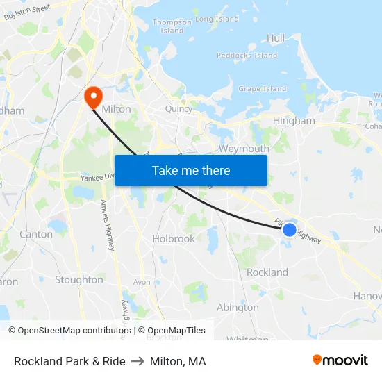 Rockland Park & Ride to Milton, MA map
