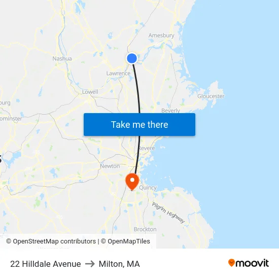 22 Hilldale Avenue to Milton, MA map