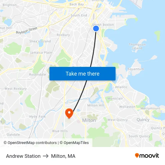 Andrew Station to Milton, MA map