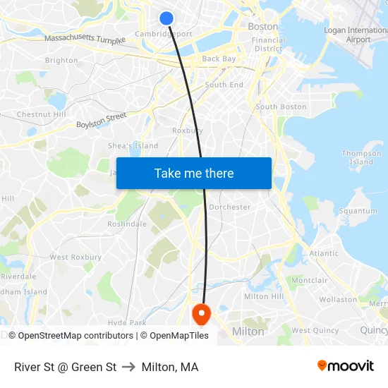 River St @ Green St to Milton, MA map