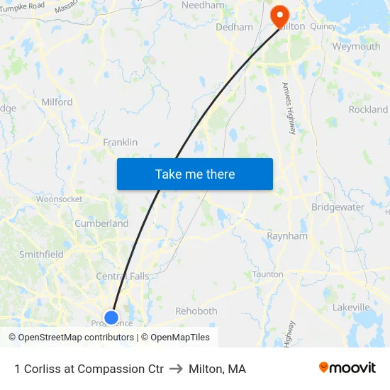 1 Corliss at Compassion Ctr to Milton, MA map