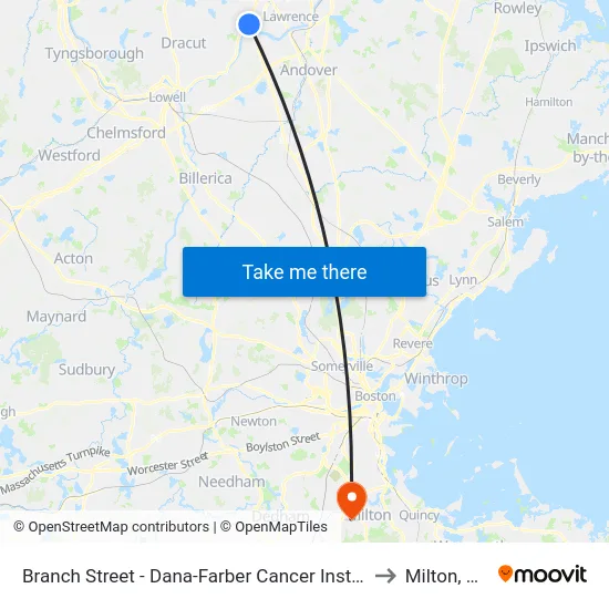 Branch Street - Dana-Farber Cancer Institute to Milton, MA map