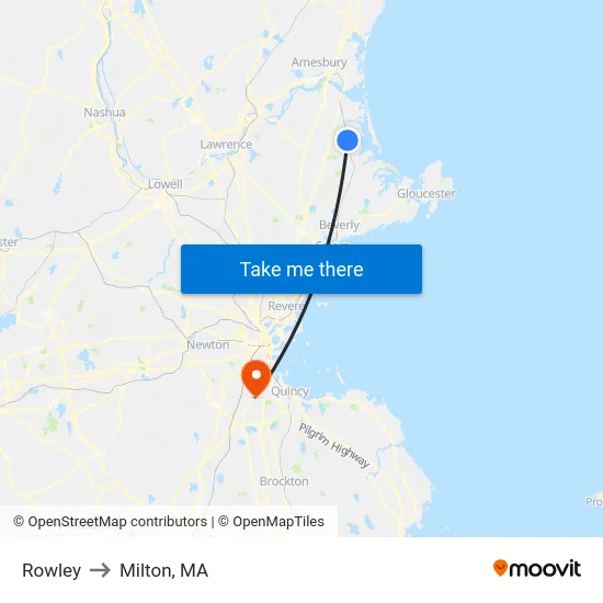 Rowley to Milton, MA map
