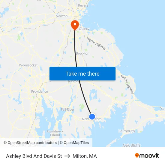 Ashley Blvd And Davis St to Milton, MA map
