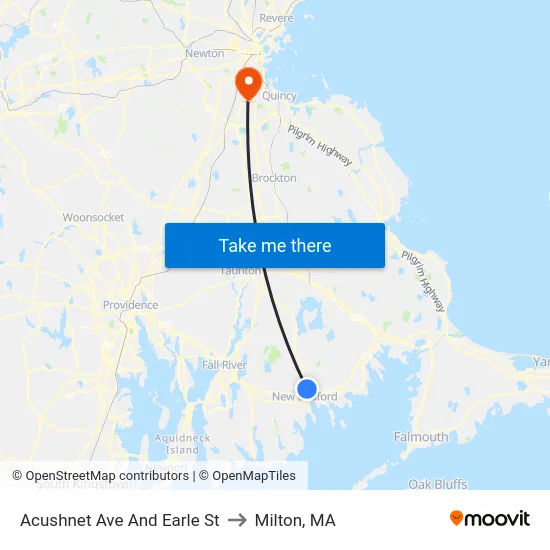 Acushnet Ave And Earle St to Milton, MA map