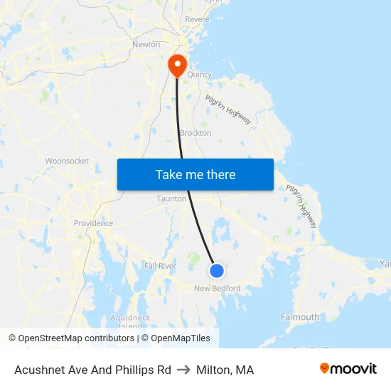 Acushnet Ave And Phillips Rd to Milton, MA map