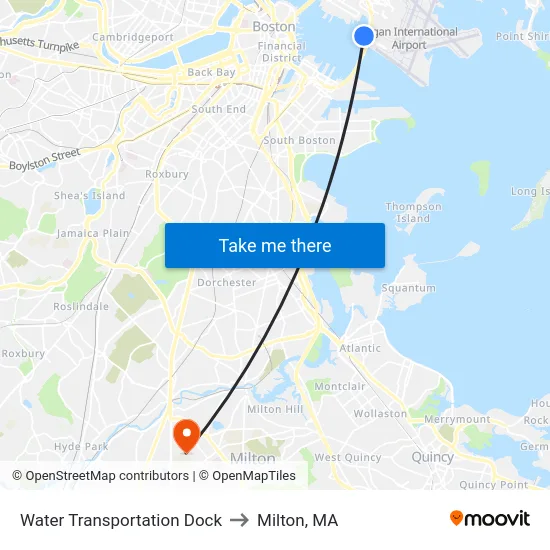 Water Transportation Dock to Milton, MA map