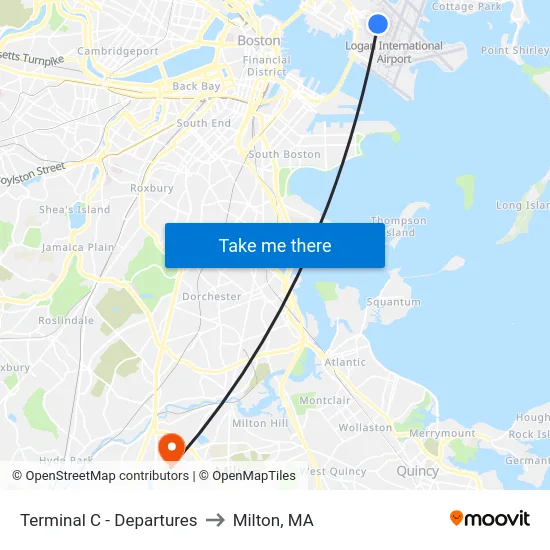Terminal C - Departures to Milton, MA map