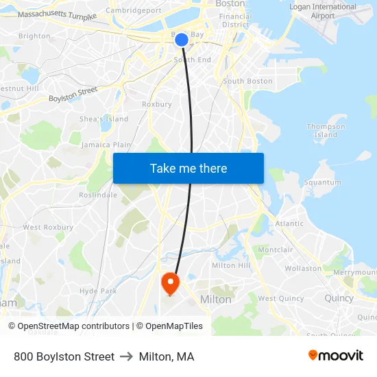 800 Boylston Street to Milton, MA map