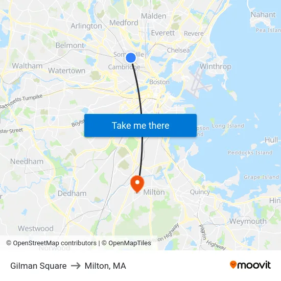 Gilman Square to Milton, MA map