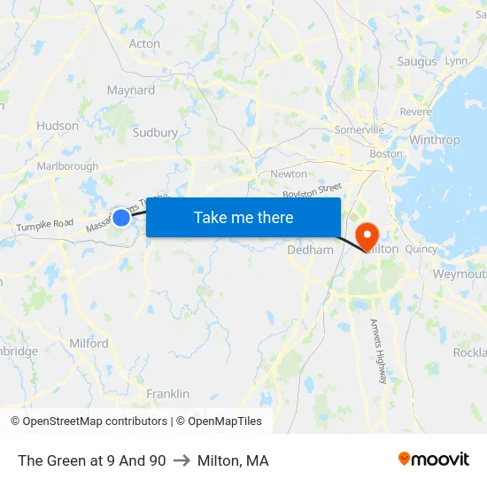 The Green at 9 And 90 to Milton, MA map