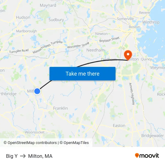 Big Y to Milton, MA map