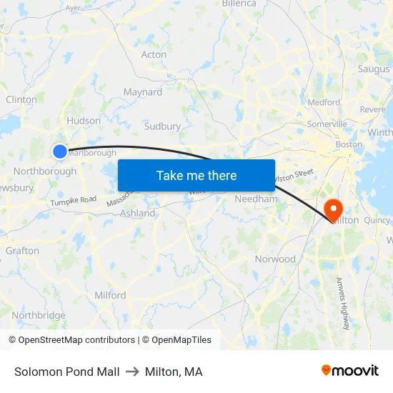 Solomon Pond Mall to Milton, MA map