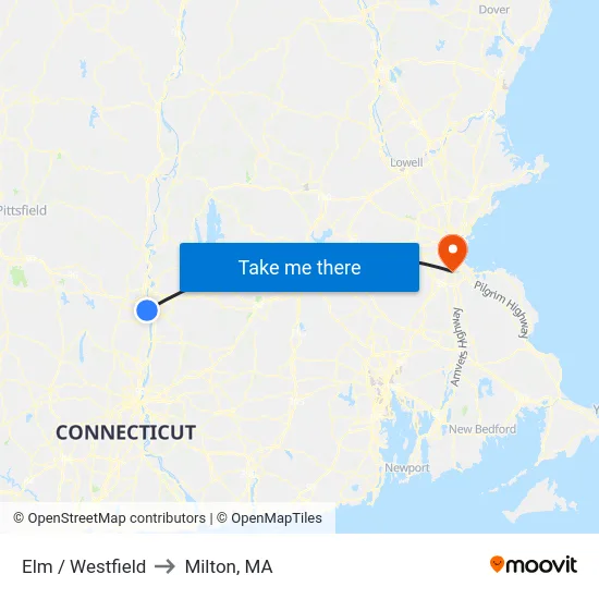 Elm / Westfield to Milton, MA map