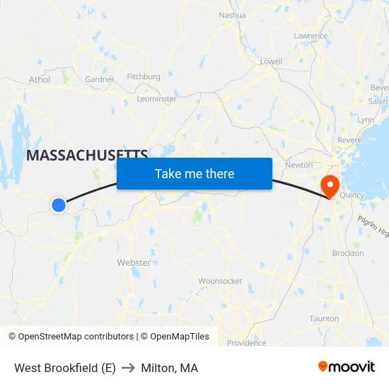 West Brookfield (E) to Milton, MA map