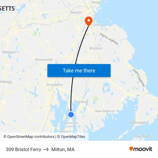 309 Bristol Ferry to Milton, MA map