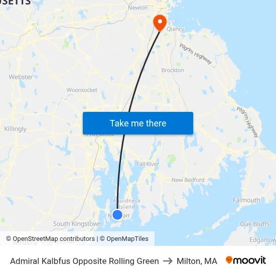 Admiral Kalbfus Opposite Rolling Green to Milton, MA map