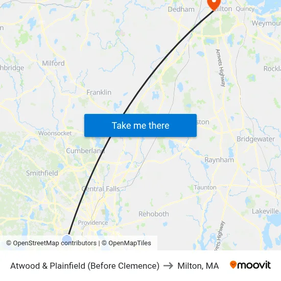 Atwood & Plainfield (Before Clemence) to Milton, MA map