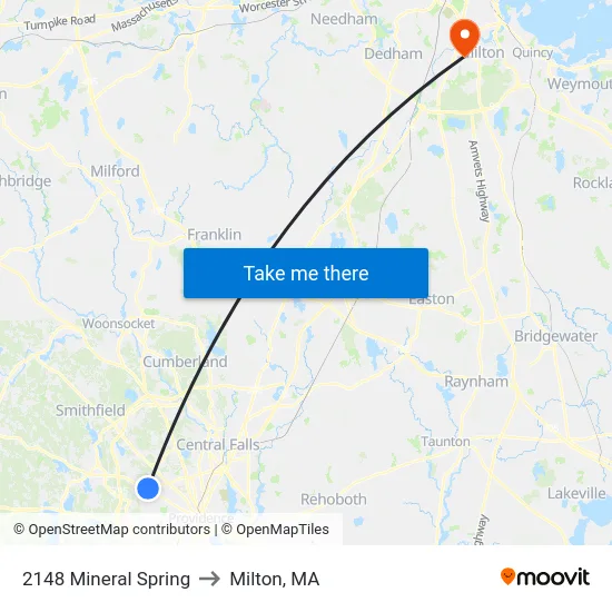 2148 Mineral Spring to Milton, MA map