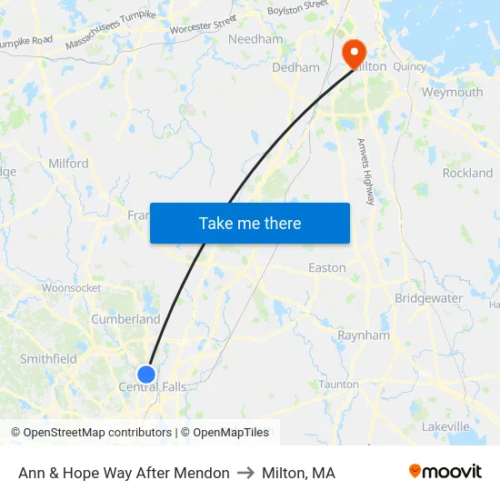 Ann & Hope Way After Mendon to Milton, MA map