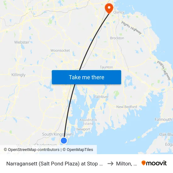 Narragansett (Salt Pond Plaza) at Stop & Shop to Milton, MA map
