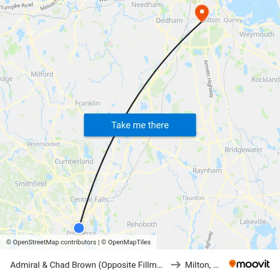 Admiral & Chad Brown (Opposite Fillmore) to Milton, MA map