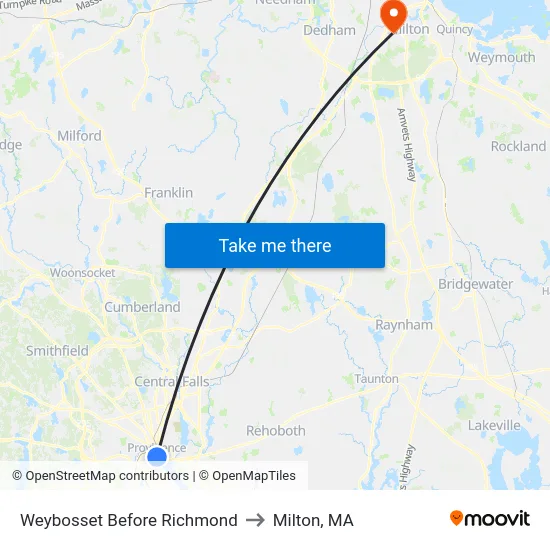 Weybosset Before Richmond to Milton, MA map