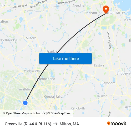 Greenville (Ri-44 & Ri-116) to Milton, MA map