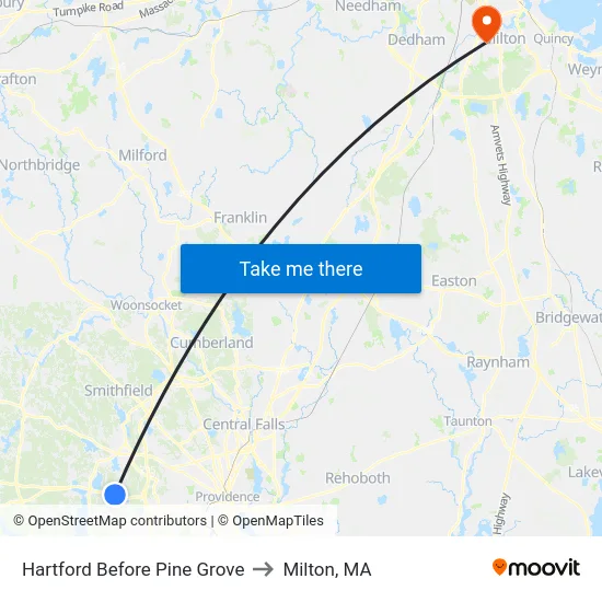 Hartford Before Pine Grove to Milton, MA map