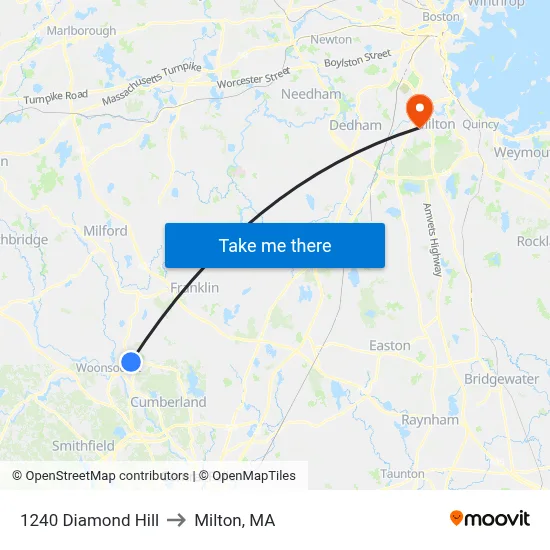 1240 Diamond Hill to Milton, MA map