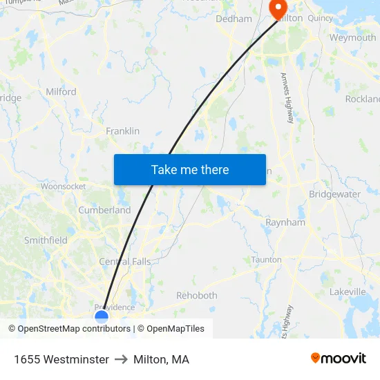 1655 Westminster to Milton, MA map