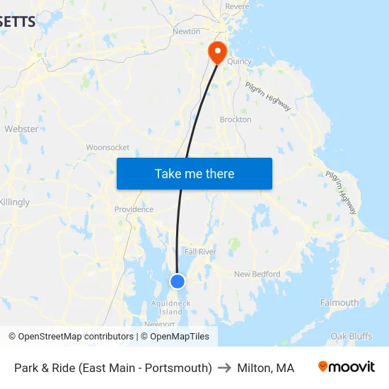 Park & Ride (East Main - Portsmouth) to Milton, MA map