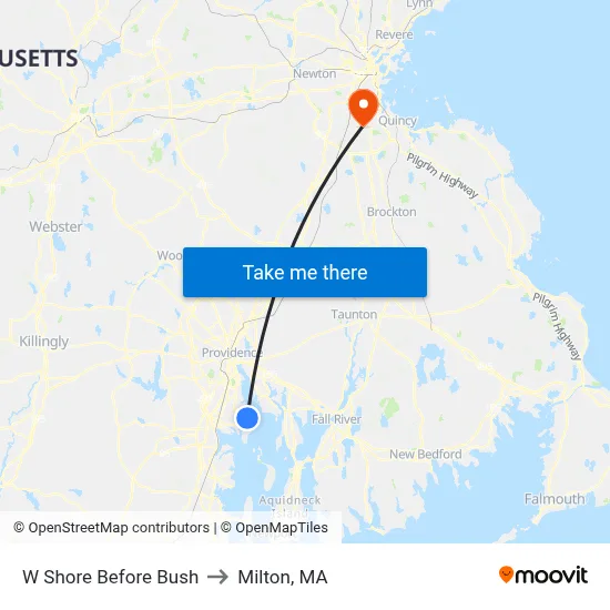 W Shore Before Bush to Milton, MA map