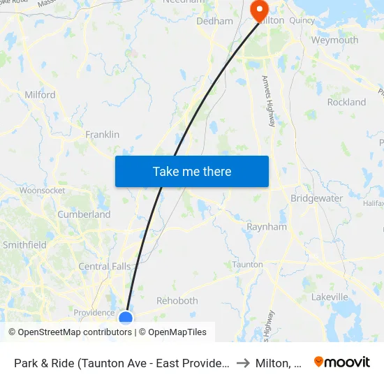 Park & Ride (Taunton Ave - East Providence) to Milton, MA map