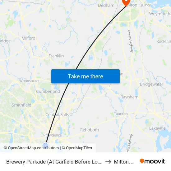 Brewery Parkade (At Garfield Before Lowe'S) to Milton, MA map