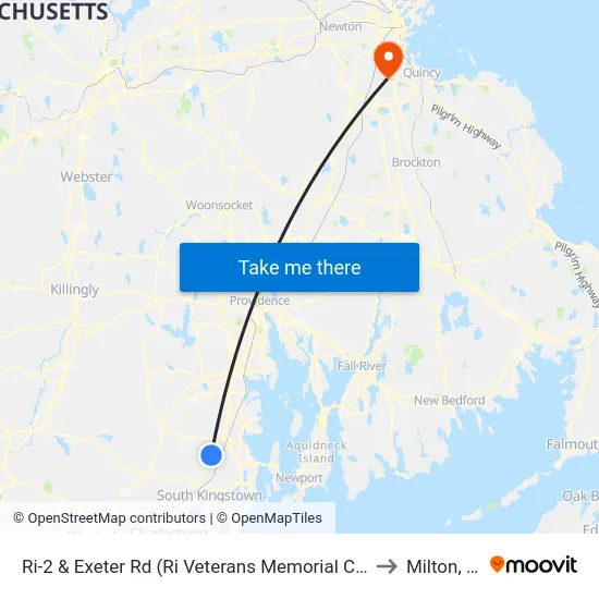 Ri-2 & Exeter Rd (Ri Veterans Memorial Cemetery) to Milton, MA map