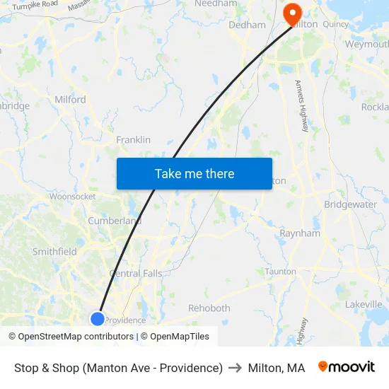Stop & Shop (Manton Ave - Providence) to Milton, MA map