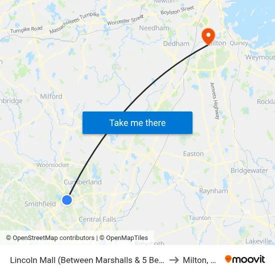 Lincoln Mall (Between Marshalls & 5 Below) to Milton, MA map