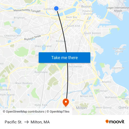 Pacific St. to Milton, MA map
